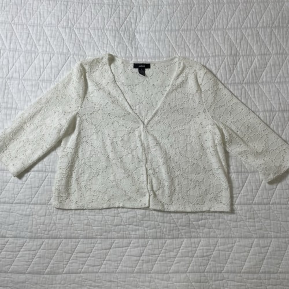 Women's Alfani White 3/4 Sleeve Lace Cropped Blouse Size S Casual Top